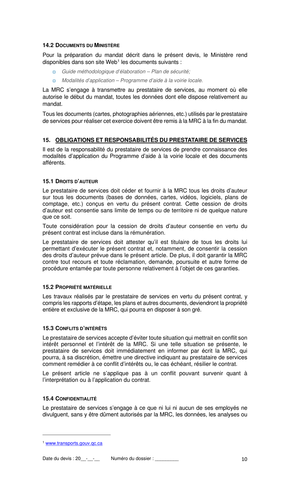 Devis Type De Services Professionnels - Elaboration Dun Plan De Securite - Quebec, Canada (French), Page 12