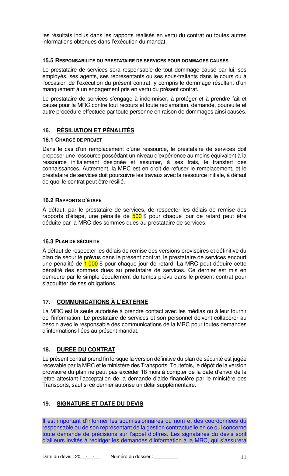 Devis Type De Services Professionnels - Elaboration Dun Plan De Securite - Quebec, Canada (French), Page 13