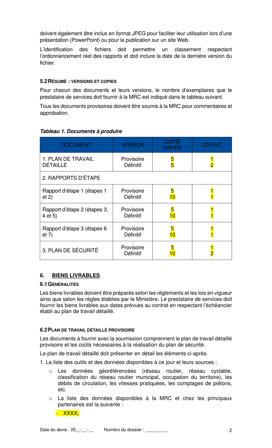 Devis Type De Services Professionnels - Elaboration Dun Plan De Securite - Quebec, Canada (French), Page 4