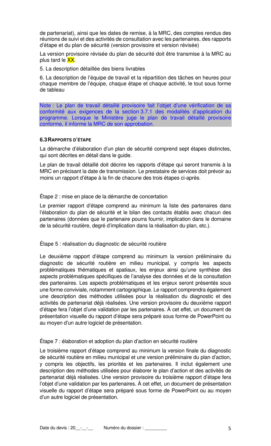 Devis Type De Services Professionnels - Elaboration Dun Plan De Securite - Quebec, Canada (French), Page 7