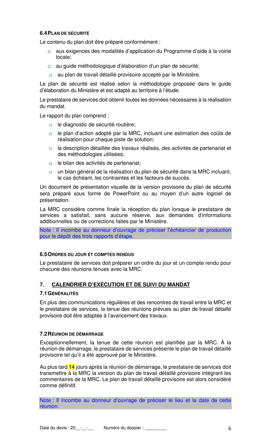 Devis Type De Services Professionnels - Elaboration Dun Plan De Securite - Quebec, Canada (French), Page 8