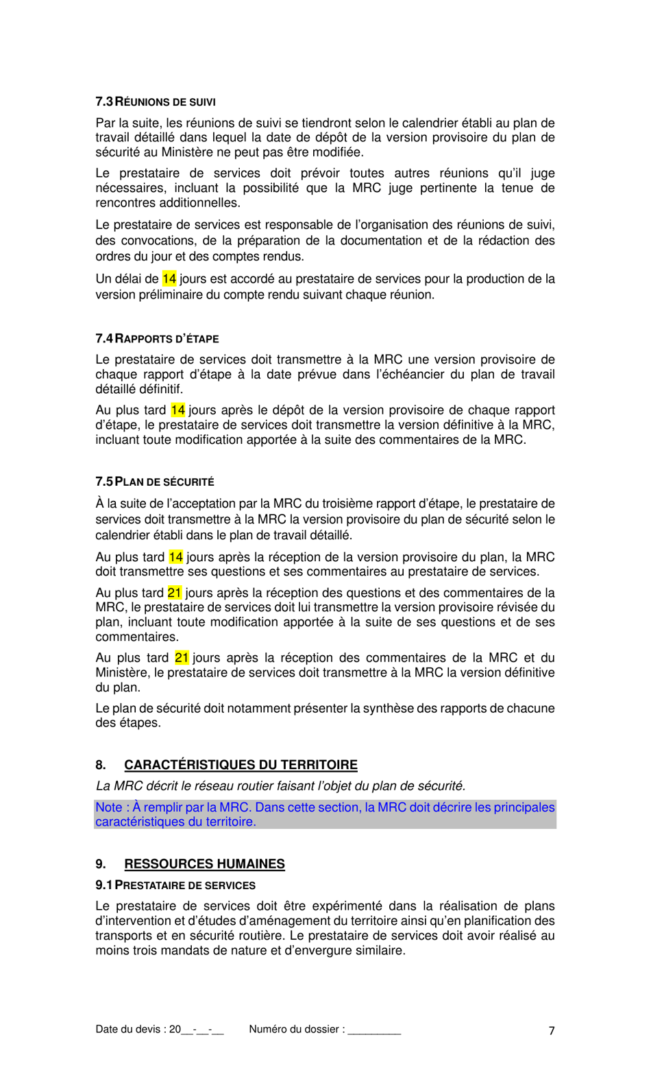 Devis Type De Services Professionnels - Elaboration Dun Plan De Securite - Quebec, Canada (French), Page 9