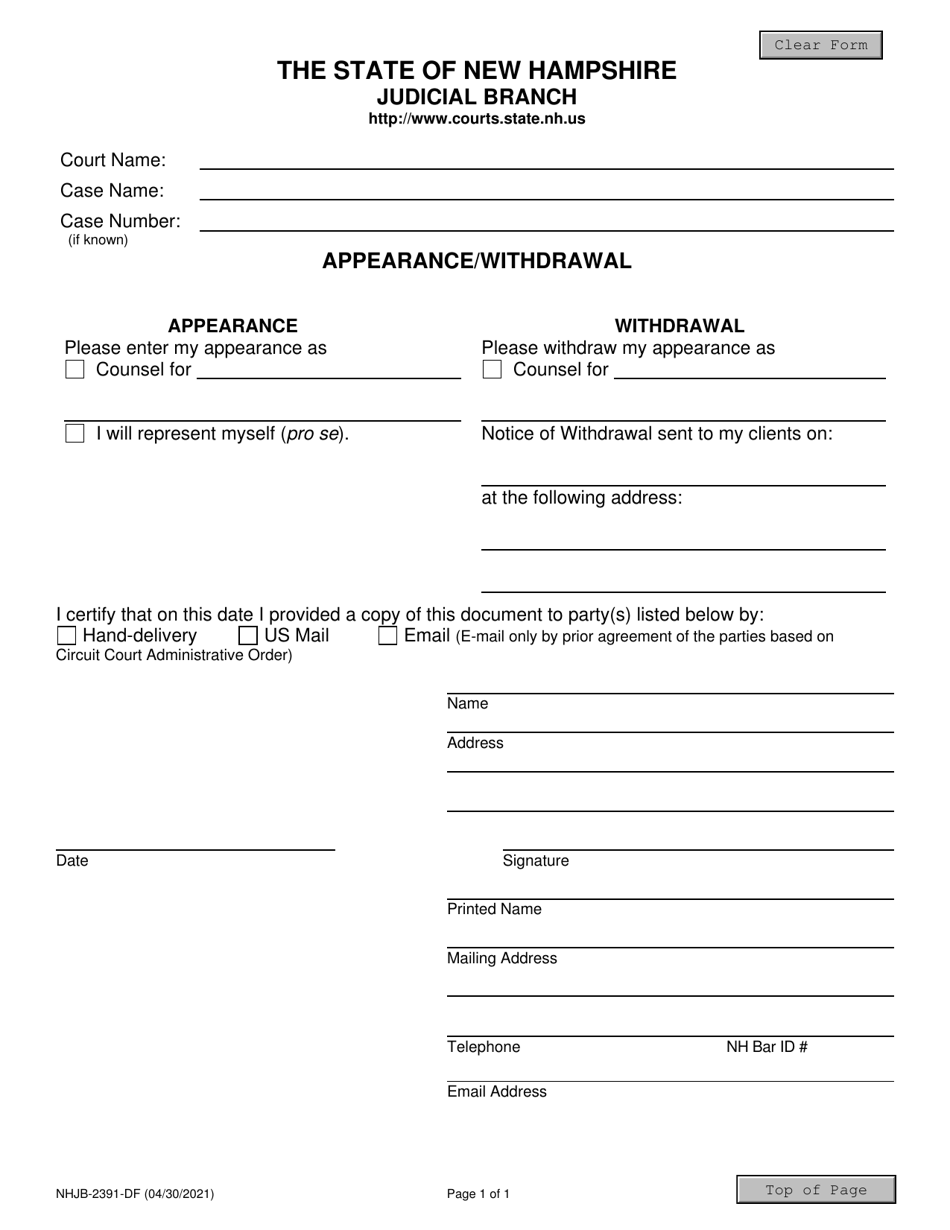 Form NHJB-2391-DF Appearance / Withdrawal - New Hampshire, Page 1