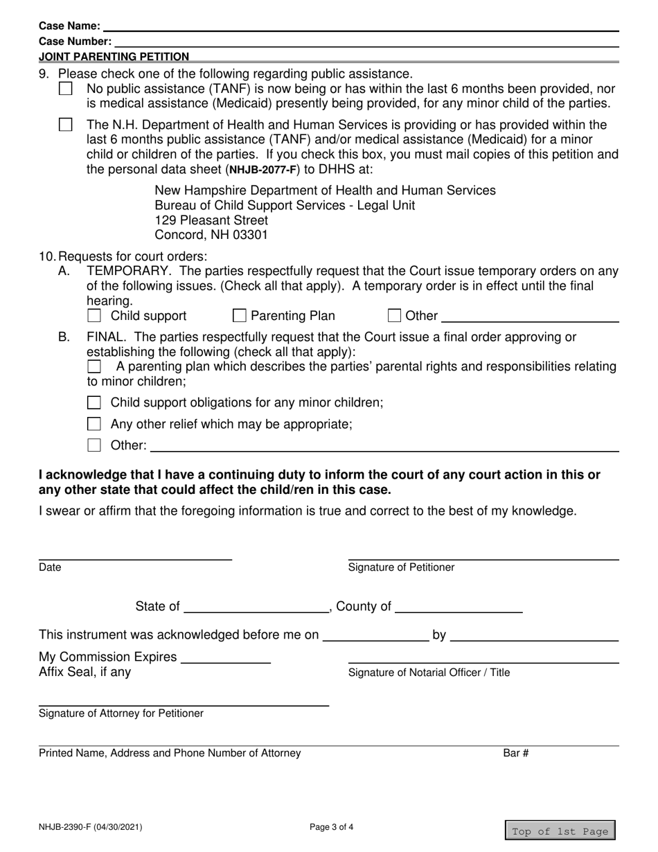 Form NHJB-2390-F Joint Parenting Petition - New Hampshire, Page 3