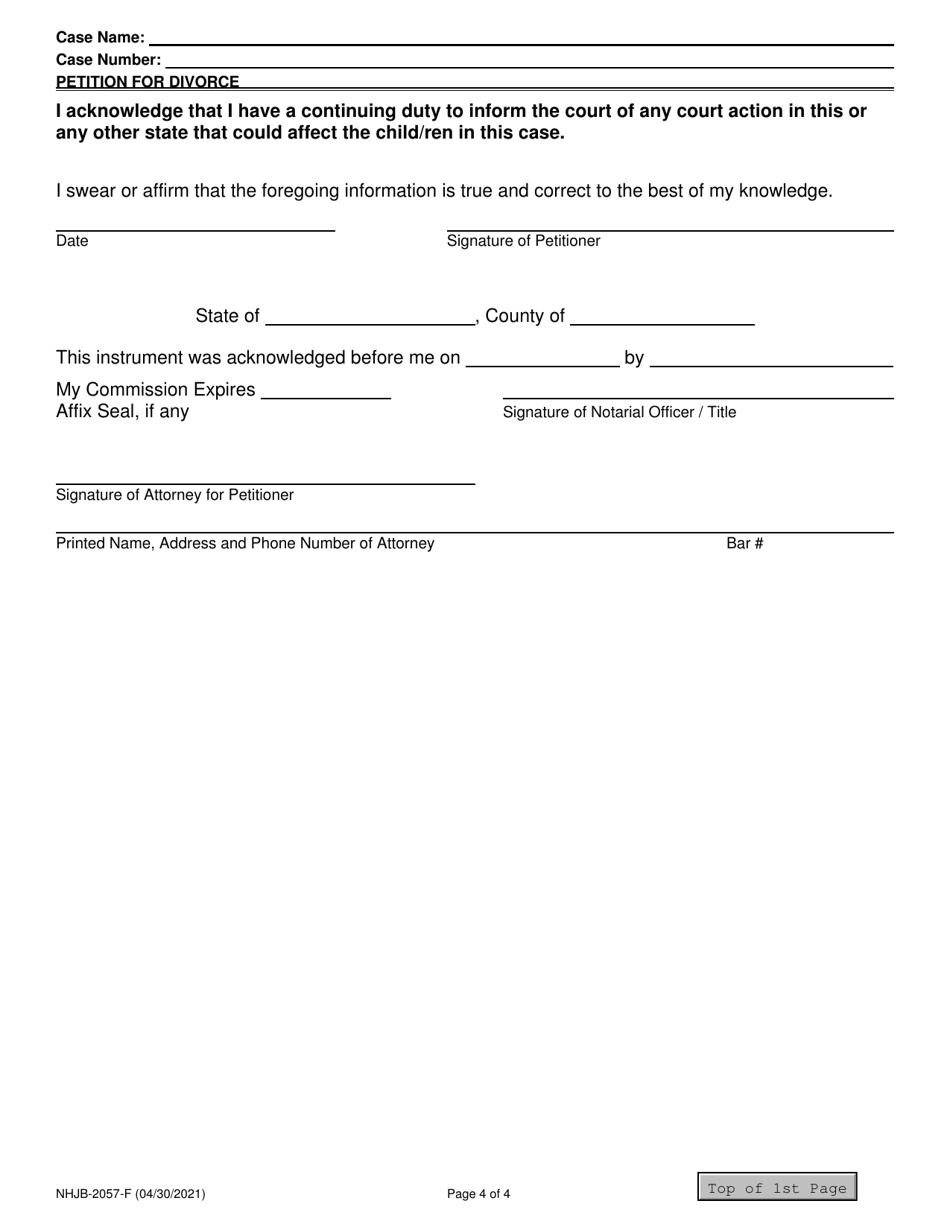 Form NHJB-2057-F Petition for Divorce - New Hampshire, Page 4