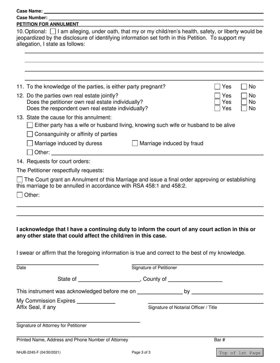 Form NHJB-2245-F Petition to Annul Marriage - New Hampshire, Page 3