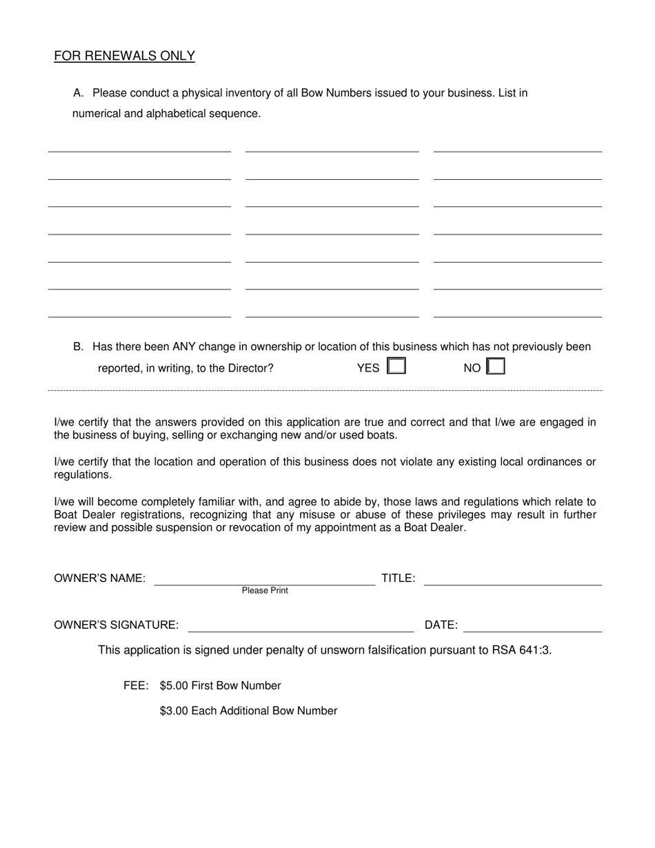 Form RDMV716 Application - Boat Dealer Registration - New Hampshire, Page 2