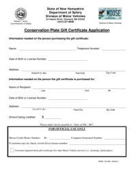 Document preview: Form RDMV135 Conservation Plate Gift Certificate Application - New Hampshire