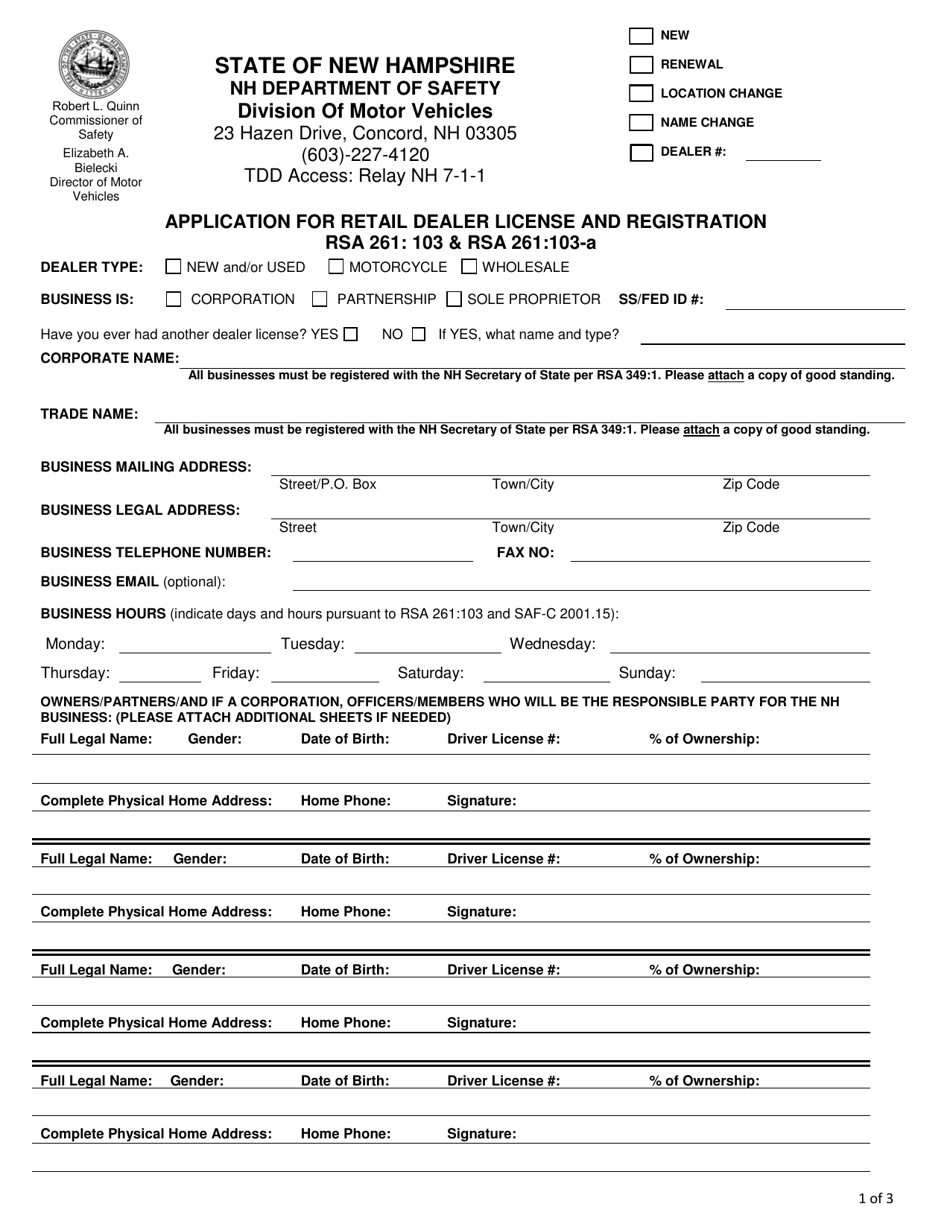 Form RDMV735 Application for Retail Dealer License and Registration - New Hampshire, Page 3