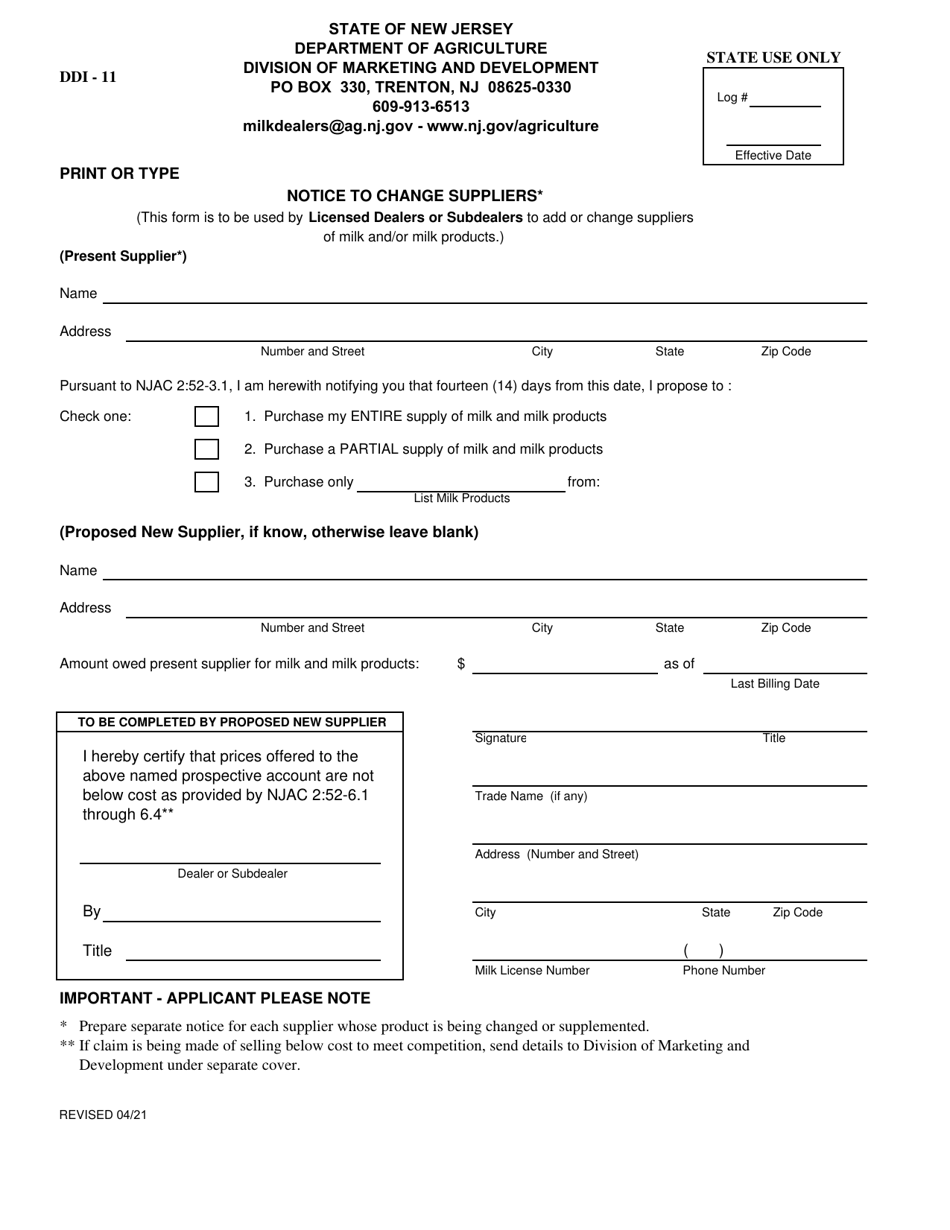 Form DDI11 Download Fillable PDF or Fill Online Notice to Change