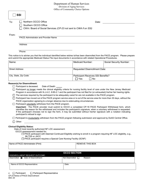 Form CP-23 Notice of Program Disenrollment - New Jersey