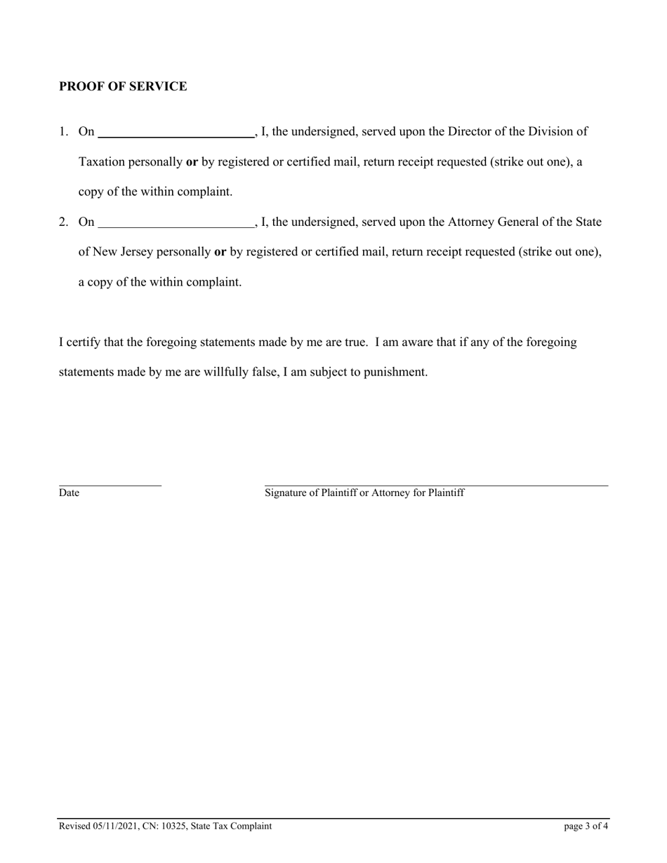 Form 10325 Civil Action Complaint (State Tax) - New Jersey, Page 3