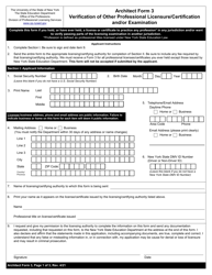 Architect Form 3 Verification of Other Professional Licensure/Certification and/or Examination - New York