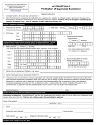 Architect Form 4 Verification of Supervised Experience - New York