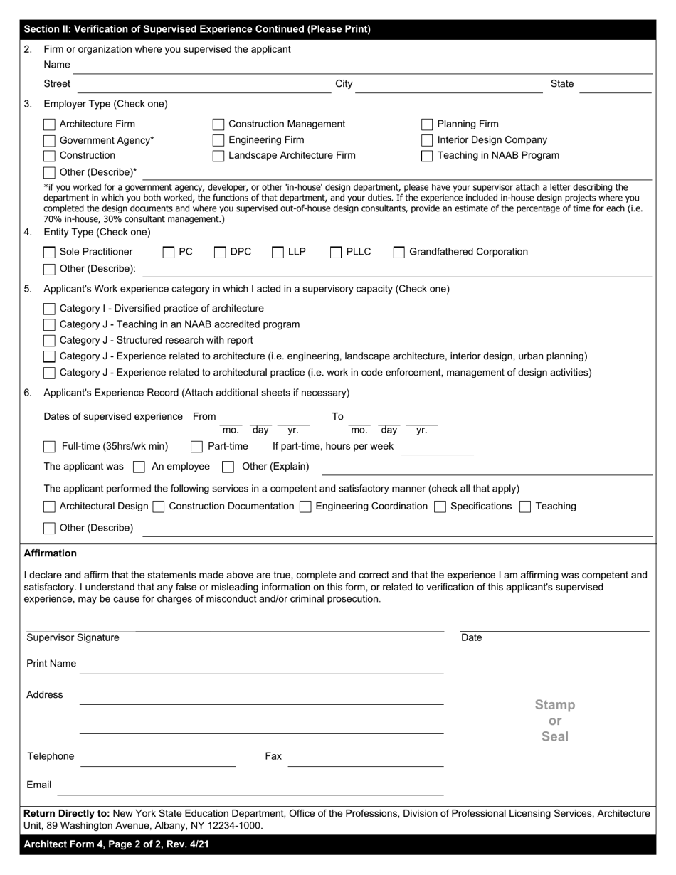 Architect Form 4 Download Fillable PDF or Fill Online Verification of ...