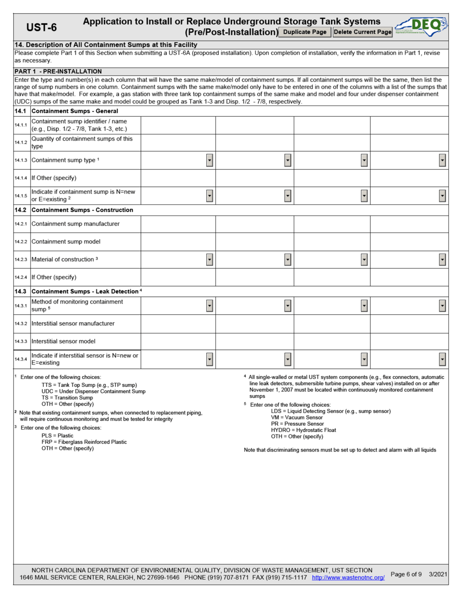 Form UST-6 Application to Install or Replace Underground Storage Tank Systems (Pre / Post-installation) - North Carolina, Page 6