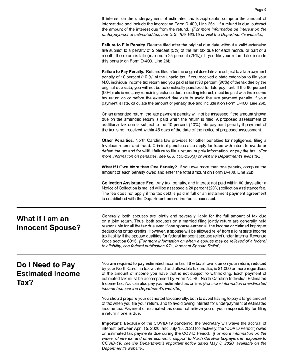 Instructions for Form D-400, D-400TC Schedule 3, A, AM, PN, PN-1 - North Carolina, Page 11