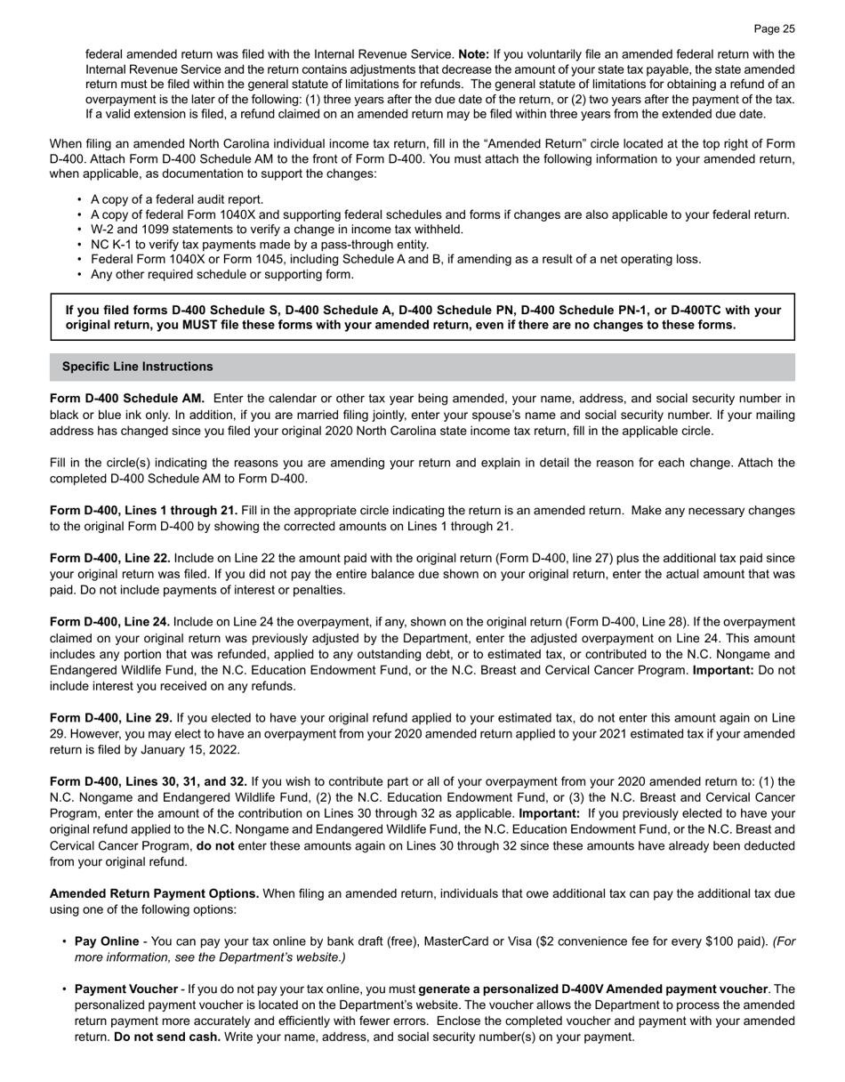 Instructions for Form D-400, D-400TC Schedule 3, A, AM, PN, PN-1 - North Carolina, Page 27
