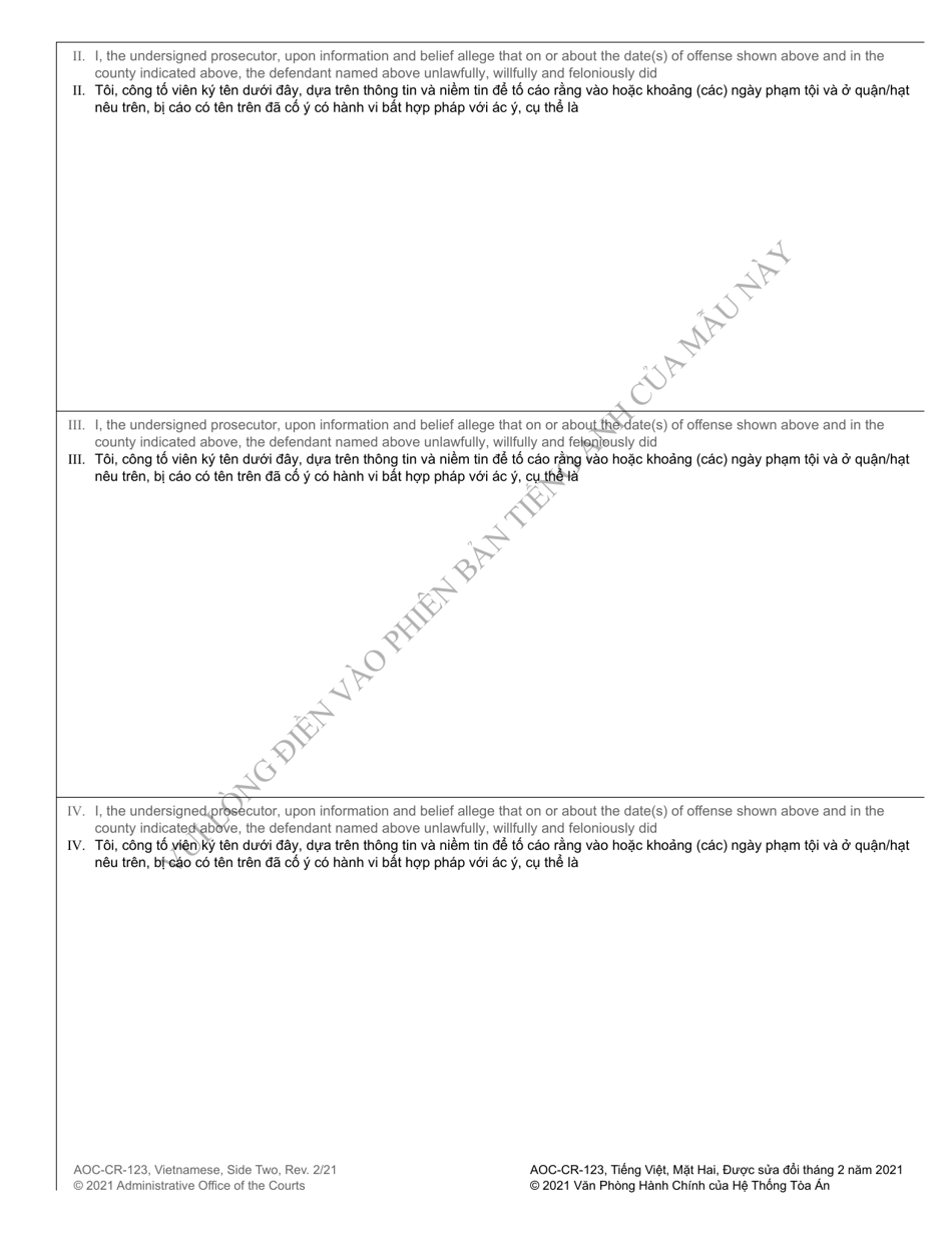 Form AOC-CR-123 Information - North Carolina (English / Vietnamese), Page 2