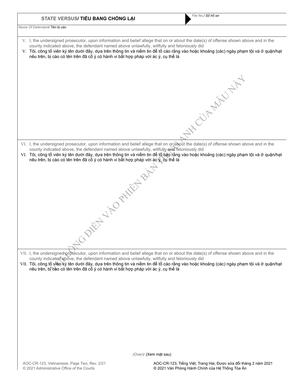 Form AOC-CR-123 Information - North Carolina (English / Vietnamese), Page 3