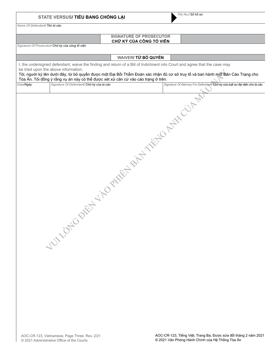 Form AOC-CR-123 Information - North Carolina (English / Vietnamese), Page 5