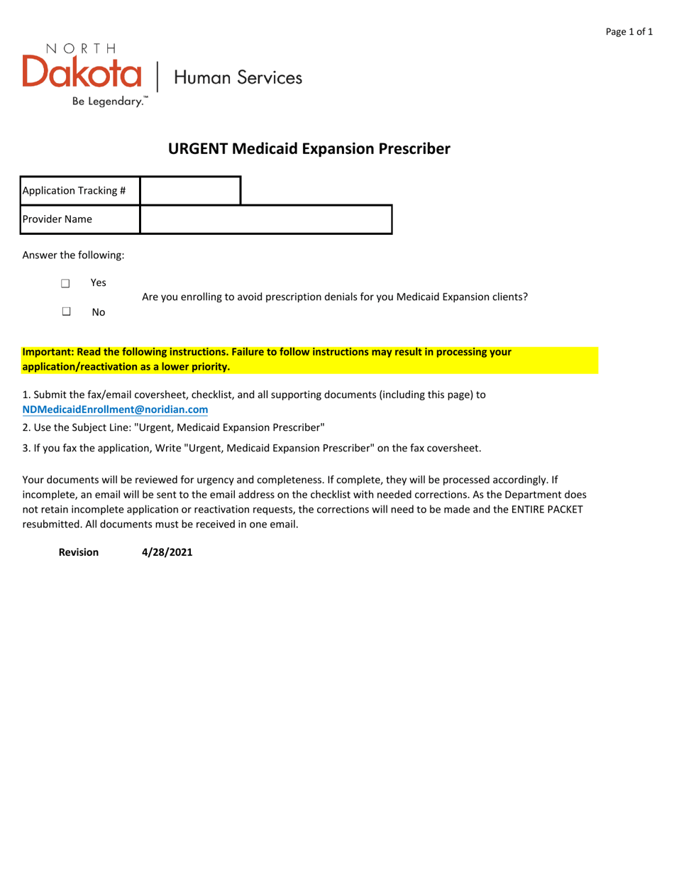 North Dakota Urgent Medicaid Expansion Prescriber Download Printable ...