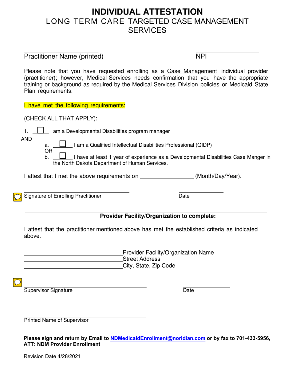 Targeted Case Management Application Checklists  Attestations - North Dakota, Page 10