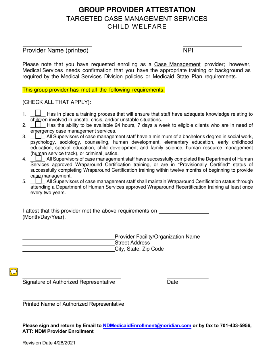 Targeted Case Management Application Checklists  Attestations - North Dakota, Page 16