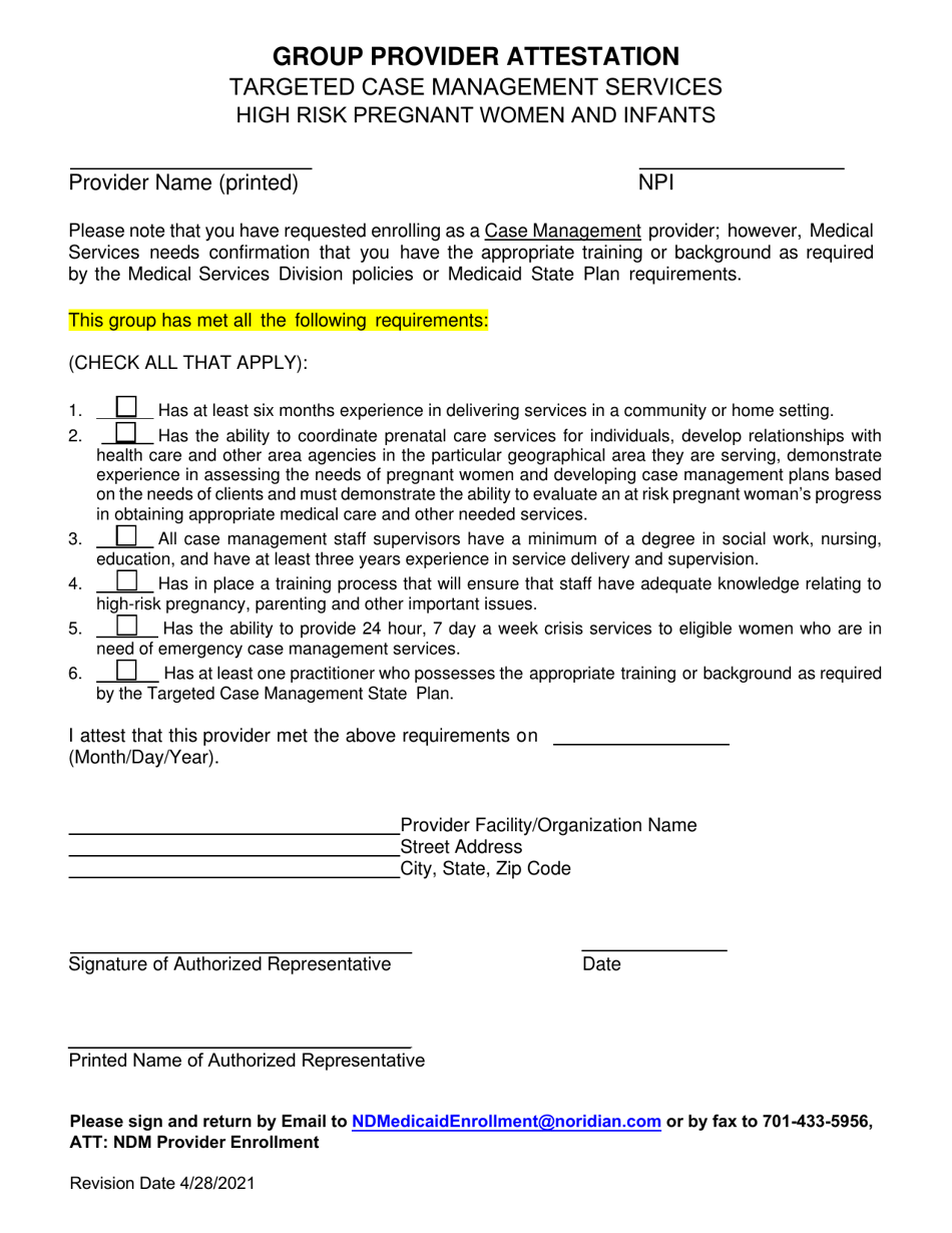 Targeted Case Management Application Checklists  Attestations - North Dakota, Page 18