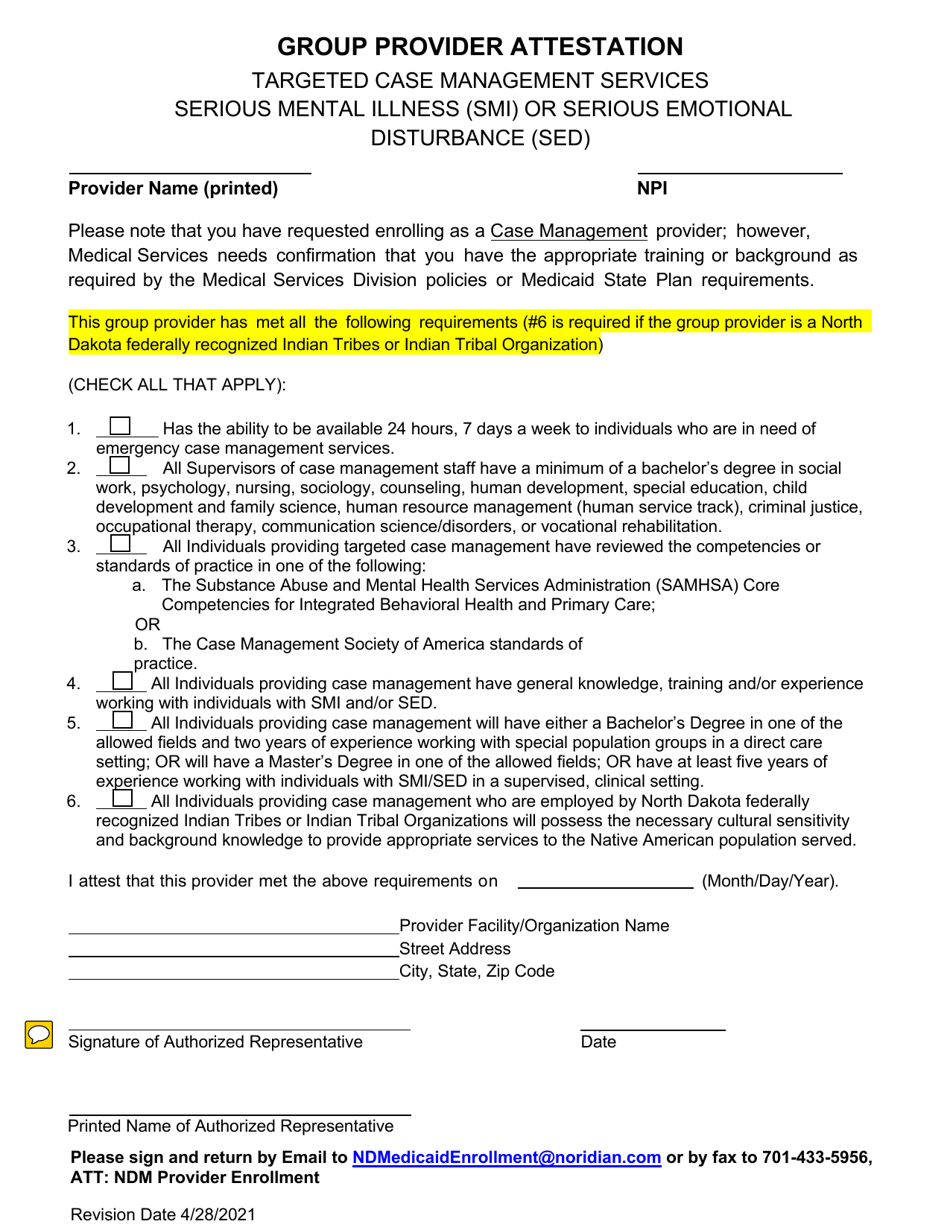Targeted Case Management Application Checklists  Attestations - North Dakota, Page 19