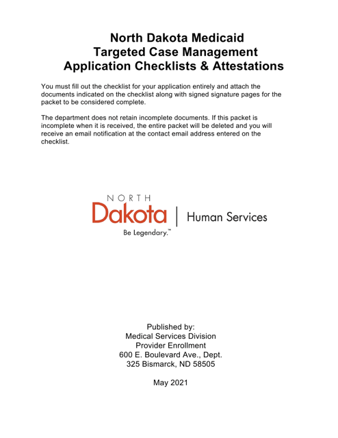 Targeted Case Management Application Checklists & Attestations - North Dakota Download Pdf