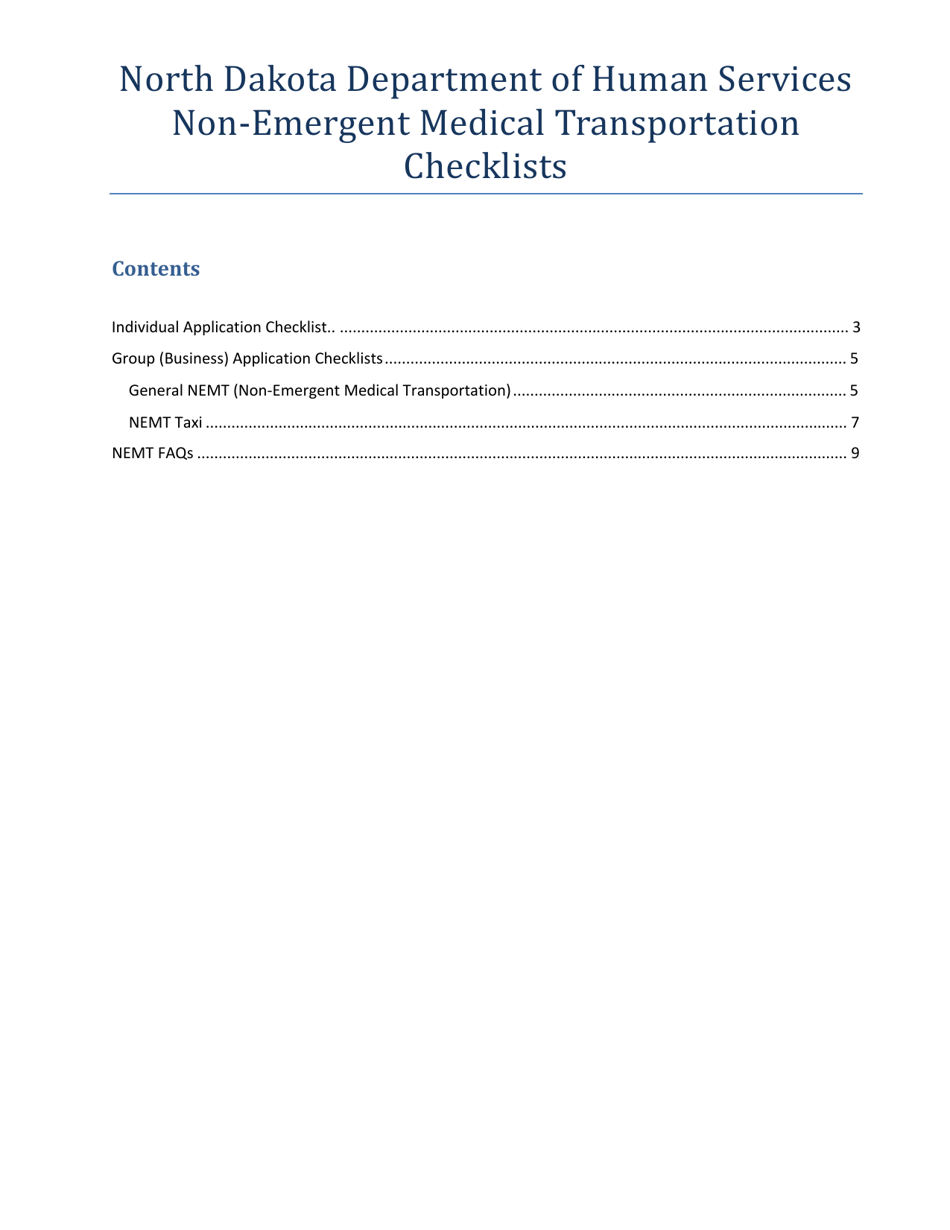Non-emergent Medical Transportation Application Checklists - North Dakota, Page 2