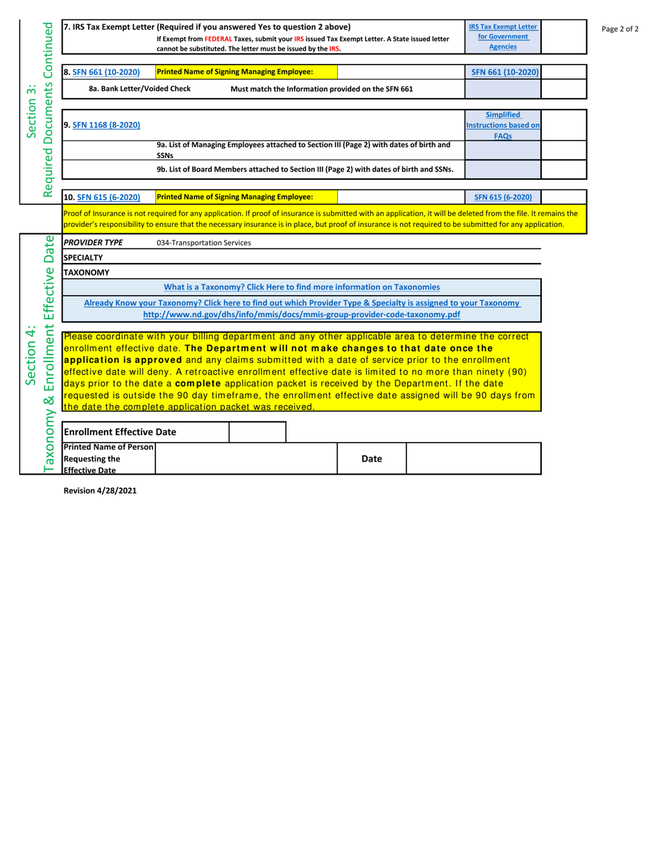 Non-emergent Medical Transportation Application Checklists - North Dakota, Page 6