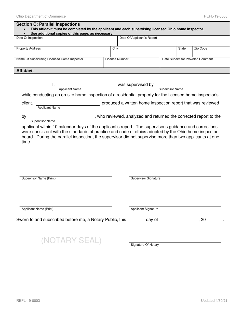 Form REPL-19-0003 In-state Home Inspector Application - Ohio, Page 8