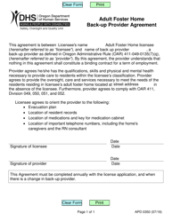Document preview: Form APD0350 Adult Foster Home Back-Up Provider Agreement - Oregon