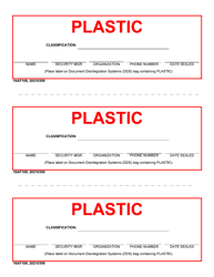 16 AF Form 108 &quot;Shred Bag Label - Plastic&quot;