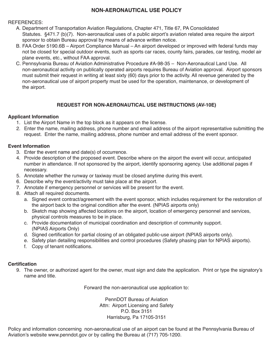 Form AV-10E Request for Non-aeronautical Use of a Public Airport - Event - Pennsylvania, Page 2