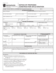 Form AV-57 Notice of Proposed Construction or Alteration - Pennsylvania