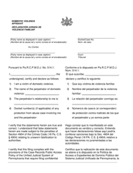 Document preview: Domestic Violence Affidavit - Pennsylvania (English/Spanish)