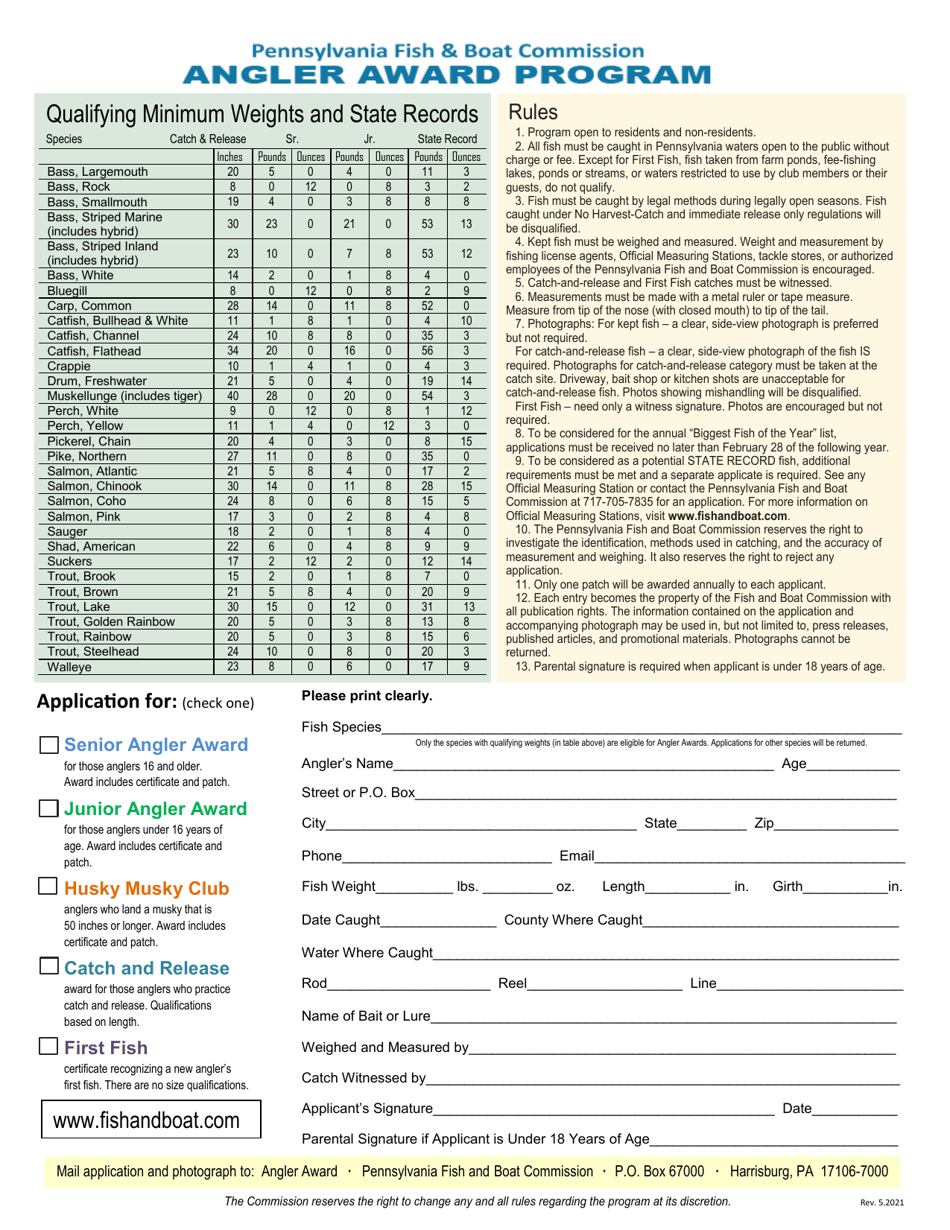 Angler Award Program Application - Pennsylvania, Page 1