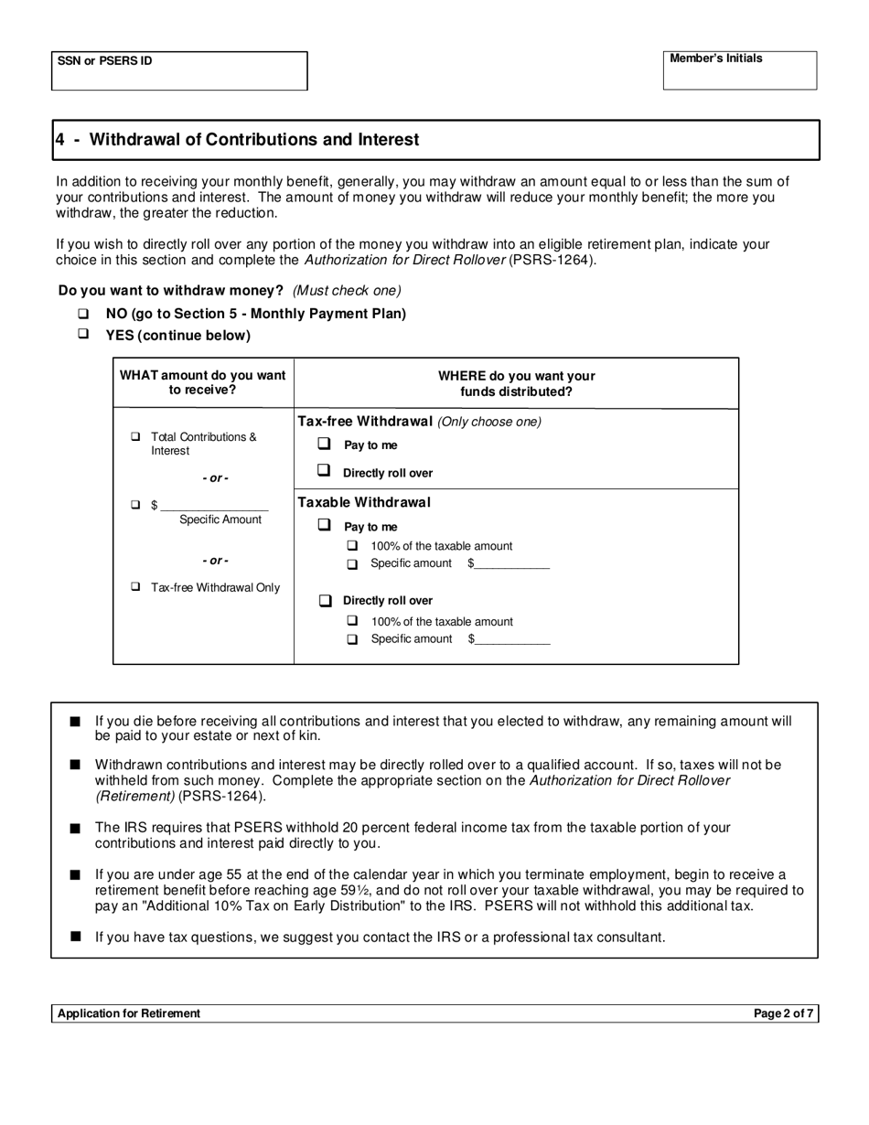 Form PSRS-8 Application for Retirement - Pennsylvania, Page 4