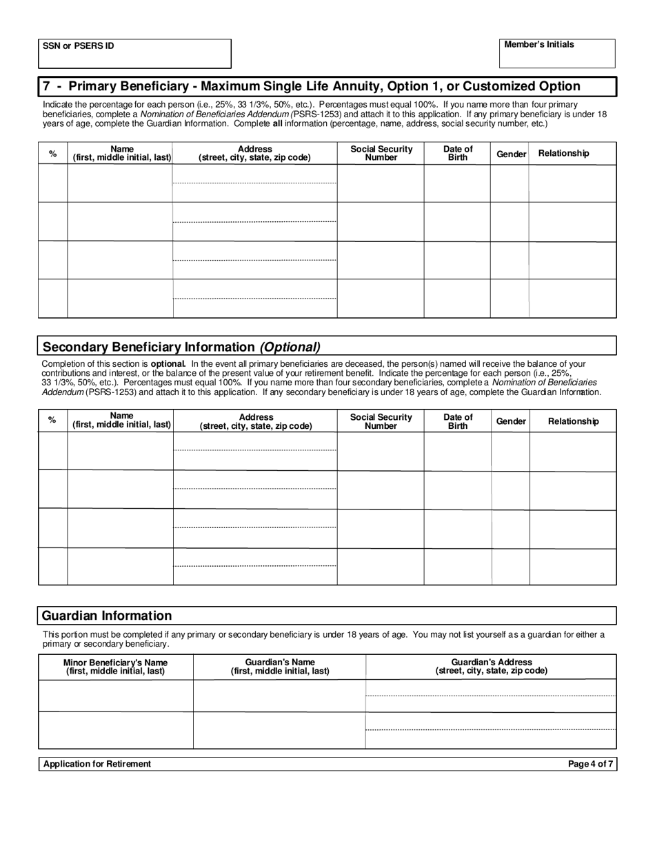Form PSRS-8 Application for Retirement - Pennsylvania, Page 6