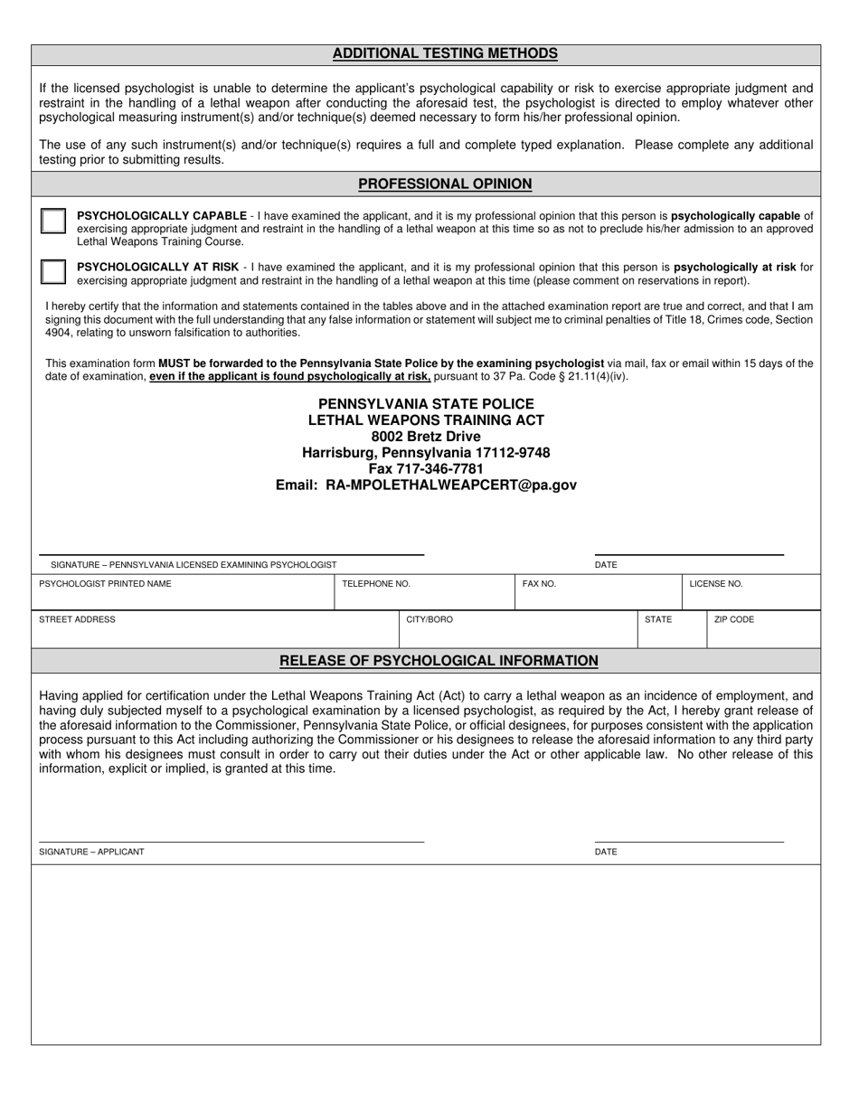 Form SP8-200B Psychological Examination - Pennsylvania, Page 2