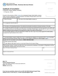 Form 452 Certificate of Cancellation of a Foreign Limited Liability Company - Rhode Island, Page 2