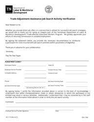 Document preview: Form LB-1119 Trade Adjustment Assistance Job Search Activity Verification - Tennessee