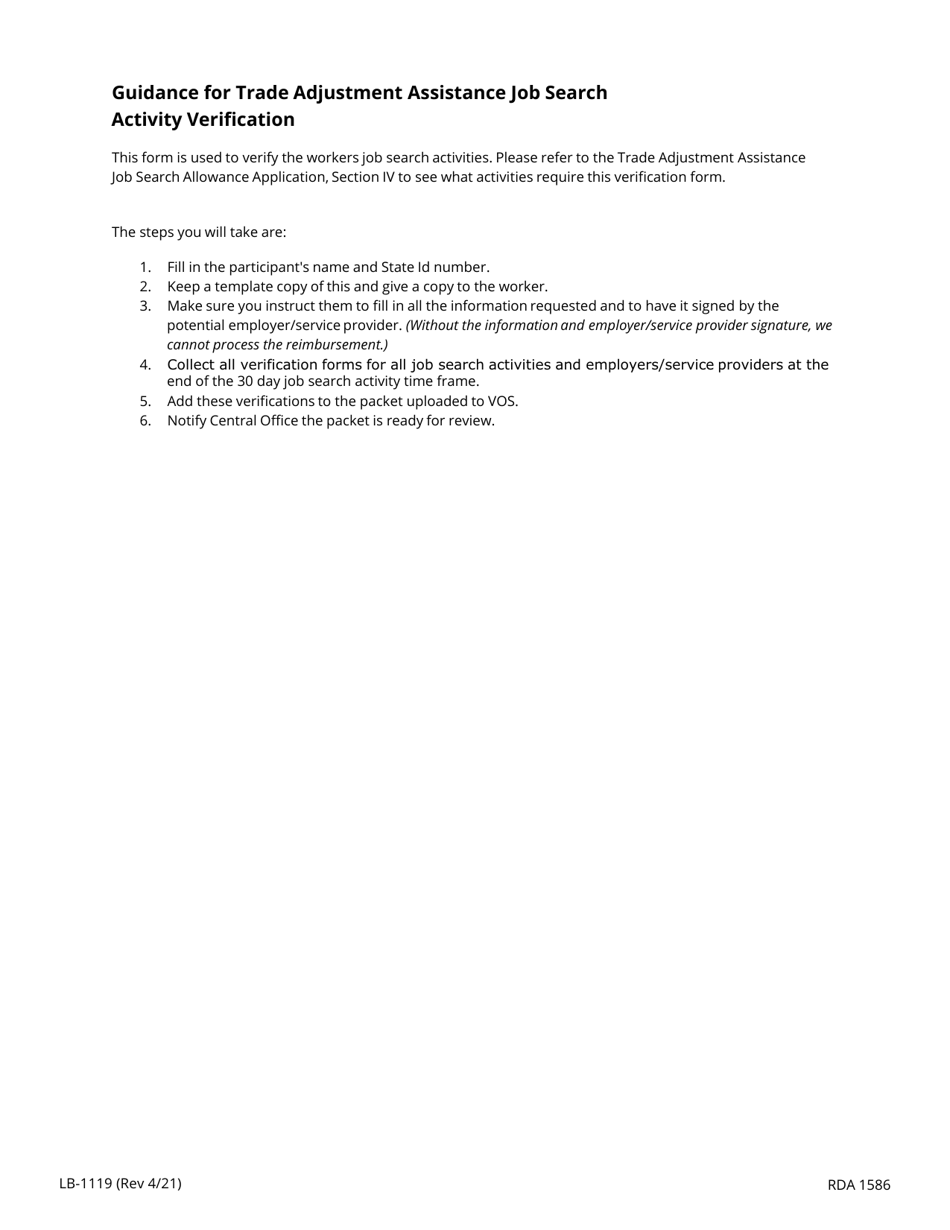 Form LB-1119 Trade Adjustment Assistance Job Search Activity Verification - Tennessee, Page 2