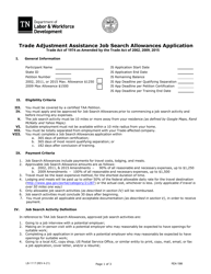Form LB-1117 Trade Adjustment Assistance Job Search Allowances Application - Tennessee