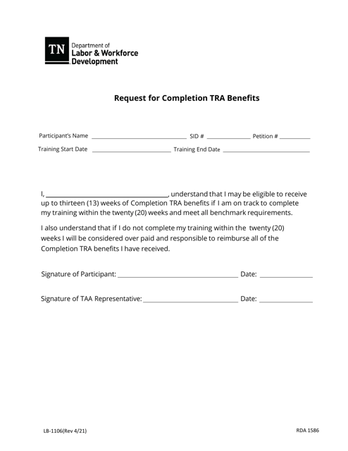 Form LB-1106 Request for Completion Tra Benefits - Tennessee