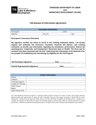 Document preview: Form LB-3281 Taa Release of Information Agreement - Tennessee