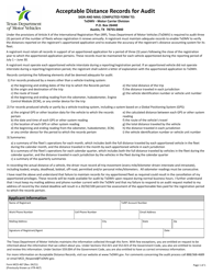 Form MCD-467 Acceptable Distance Records for Audit - Texas